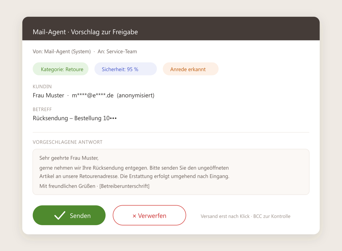 Screenshot KI-gestützter Mail-Agent